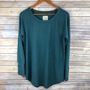 Chaser | Green Ribbed Waffle Button Cuff Thermal L